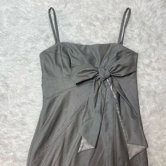 Ted Baker Grey Dress Bow Spagetti Strap Size 2 Wool Silk Blend Fitted Sheath - Picture 3 of 11